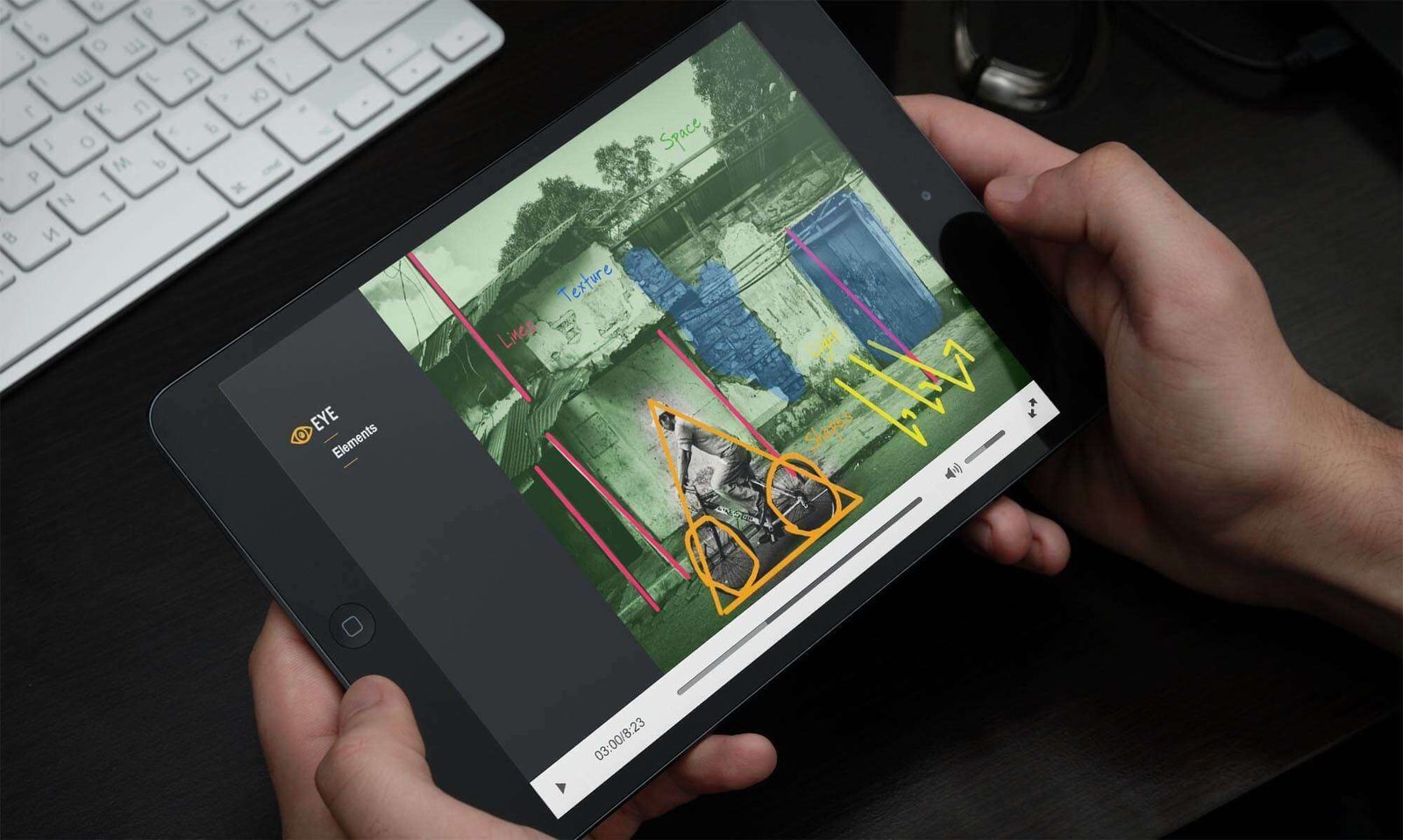 Watching the online street photography course on a tablet